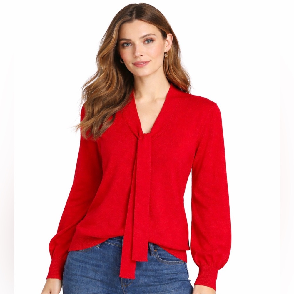Adrianna Papell Red Sweater Tie Top S